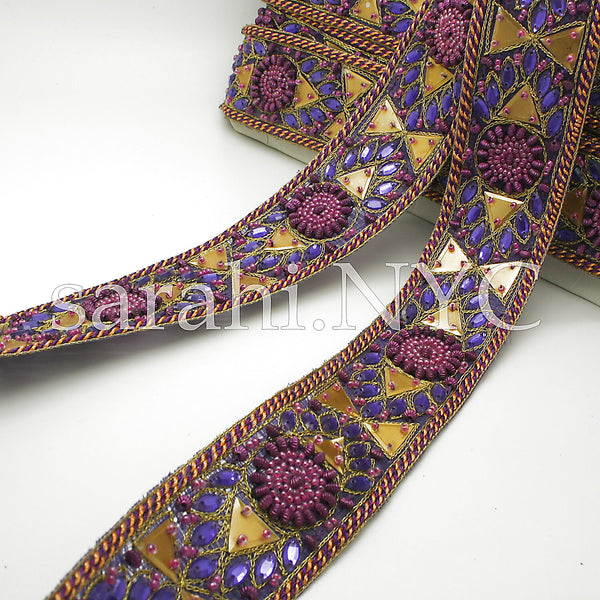 PURPLE GOLD TRIANGLE SEQUIN BEADED TRIM - sarahi.NYC - Sarahi.NYC