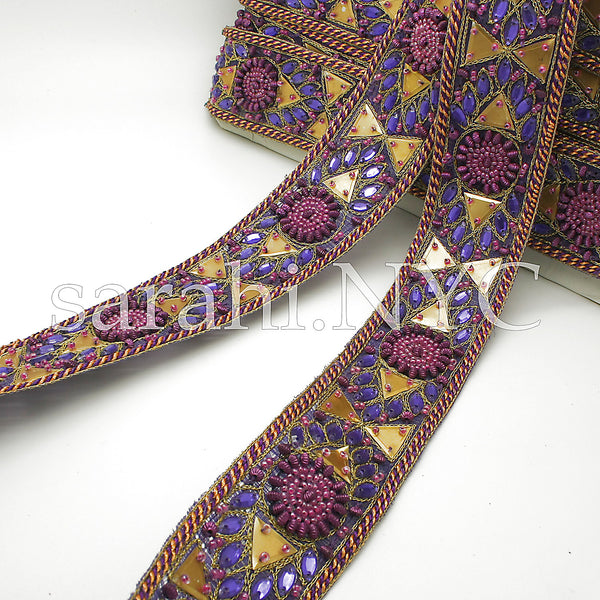 PURPLE GOLD TRIANGLE SEQUIN BEADED TRIM - sarahi.NYC - Sarahi.NYC