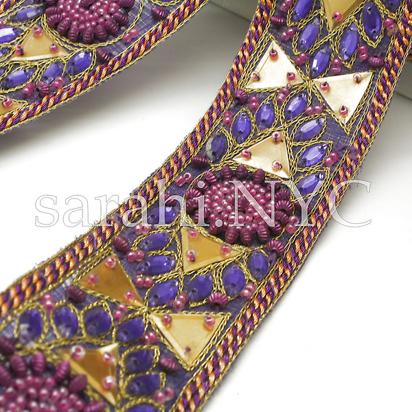 PURPLE GOLD TRIANGLE SEQUIN BEADED TRIM - sarahi.NYC - Sarahi.NYC