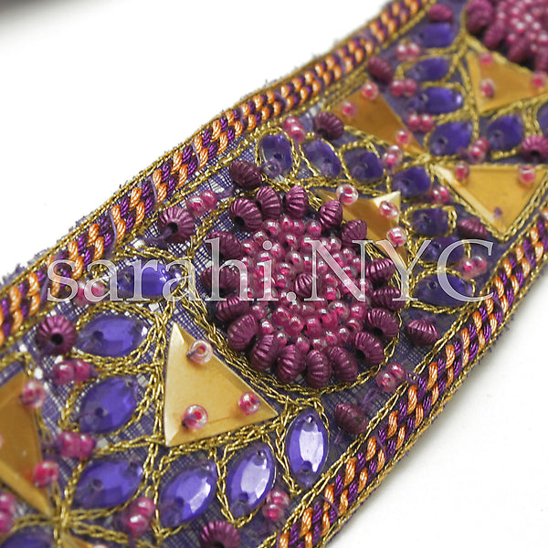 PURPLE GOLD TRIANGLE SEQUIN BEADED TRIM - sarahi.NYC - Sarahi.NYC