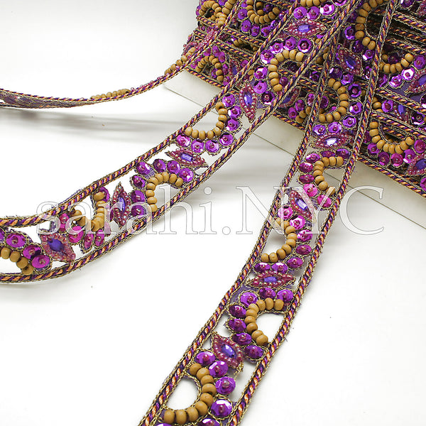 PURPLE WOOD SEQUIN BEADED TRIM - sarahi.NYC - Sarahi.NYC