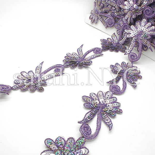 LILAC SEQUIN FLORAL BEADED TRIM - sarahi.NYC - Sarahi.NYC