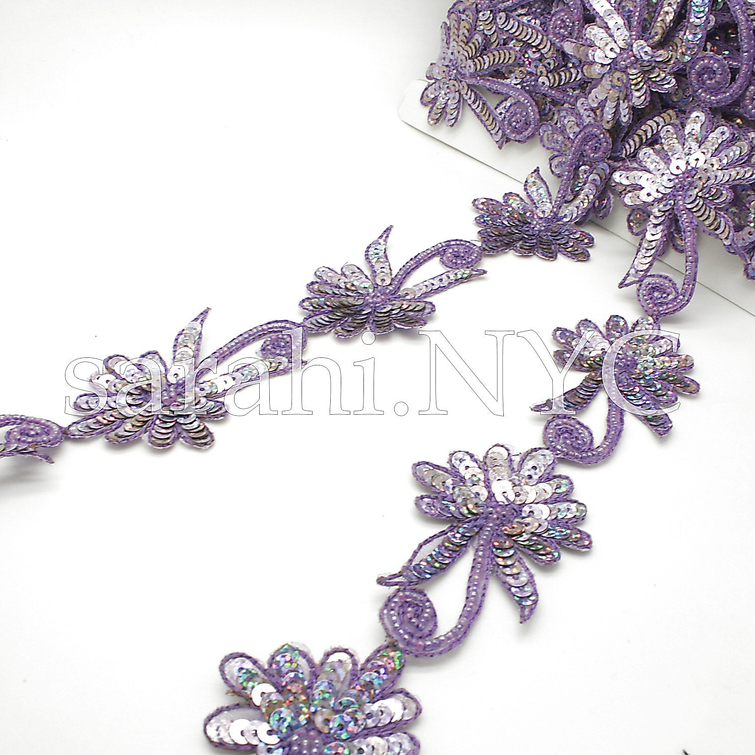 LILAC SEQUIN FLORAL BEADED TRIM - sarahi.NYC - Sarahi.NYC