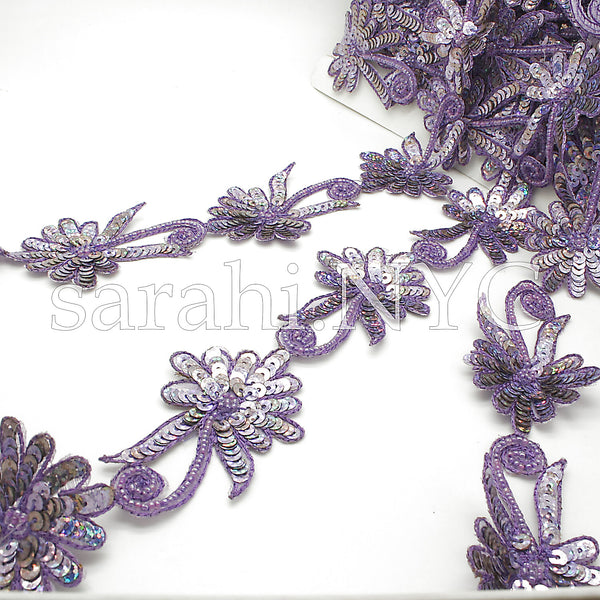 LILAC SEQUIN FLORAL BEADED TRIM - sarahi.NYC - Sarahi.NYC