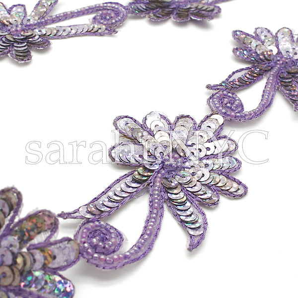 LILAC SEQUIN FLORAL BEADED TRIM - sarahi.NYC - Sarahi.NYC