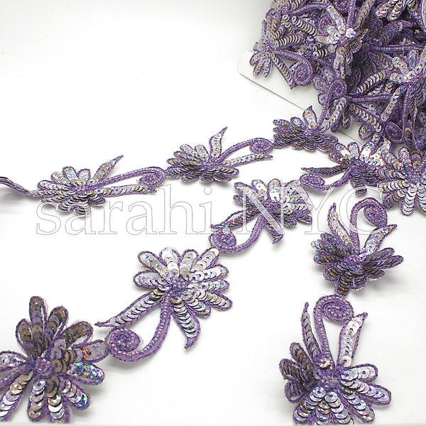 LILAC SEQUIN FLORAL BEADED TRIM - sarahi.NYC - Sarahi.NYC