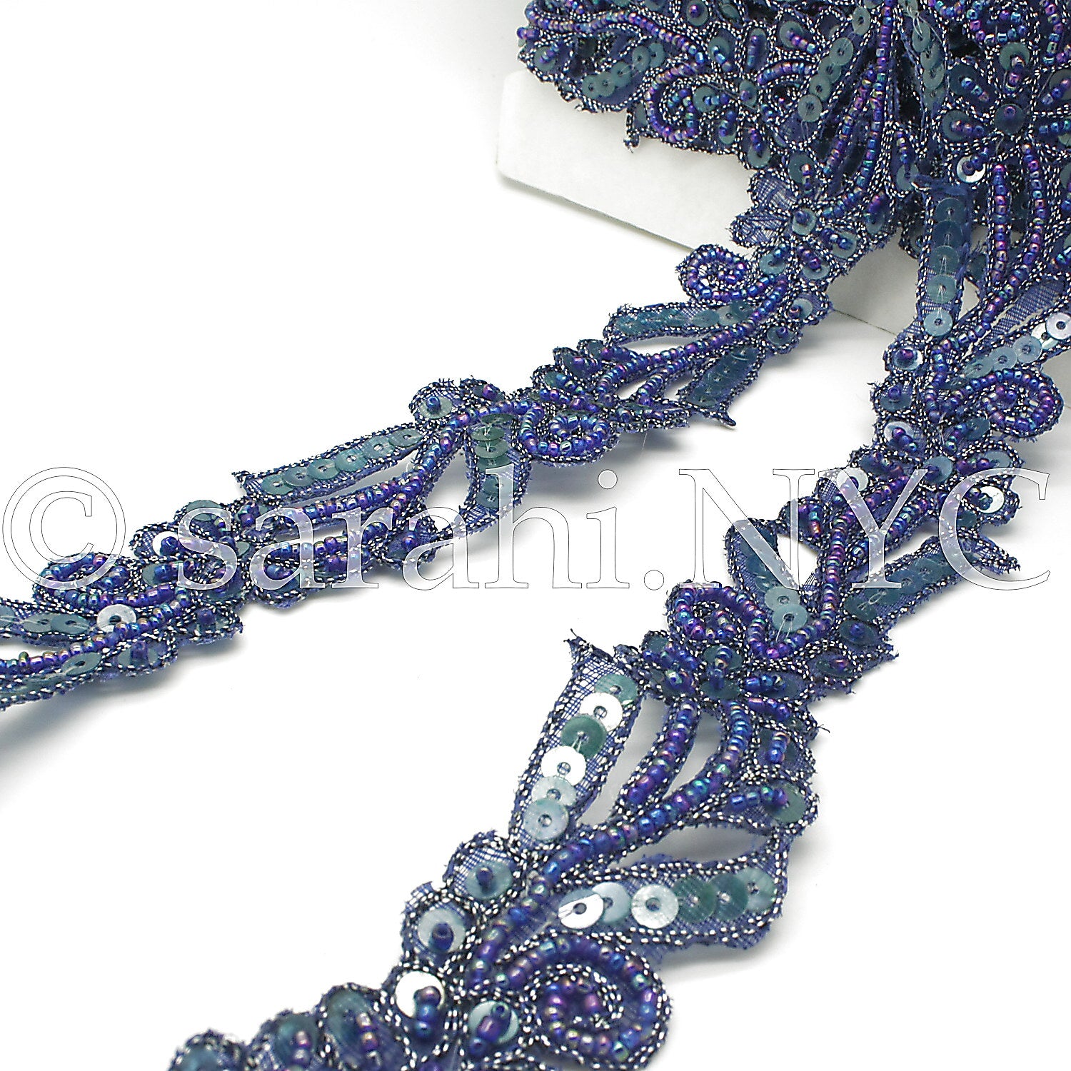 BLUE SEQUIN FLORAL BEADED TRIM - sarahi.NYC - Sarahi.NYC
