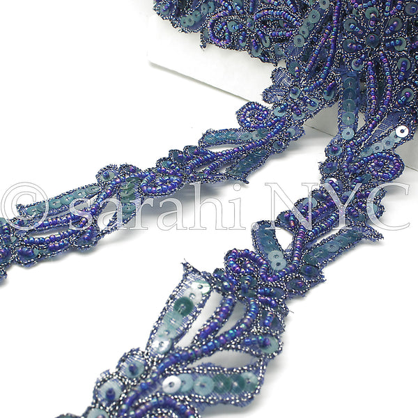 BLUE SEQUIN FLORAL BEADED TRIM - sarahi.NYC - Sarahi.NYC