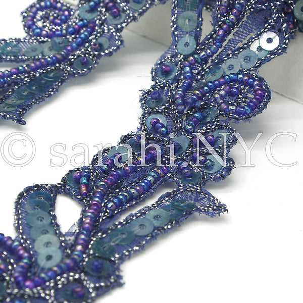 BLUE SEQUIN FLORAL BEADED TRIM - sarahi.NYC - Sarahi.NYC