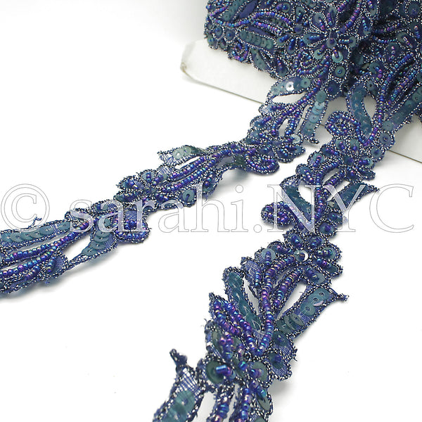 BLUE SEQUIN FLORAL BEADED TRIM - sarahi.NYC - Sarahi.NYC