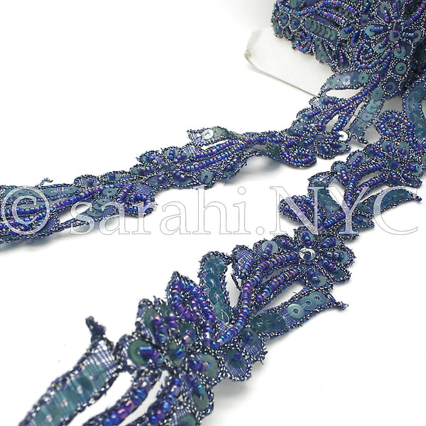 BLUE SEQUIN FLORAL BEADED TRIM - sarahi.NYC - Sarahi.NYC
