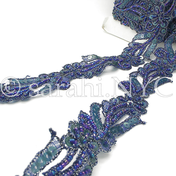 BLUE SEQUIN FLORAL BEADED TRIM - sarahi.NYC - Sarahi.NYC