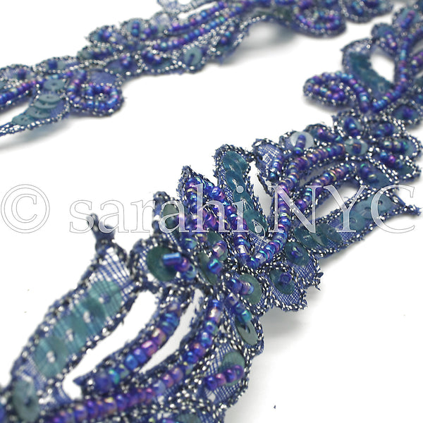 BLUE SEQUIN FLORAL BEADED TRIM - sarahi.NYC - Sarahi.NYC