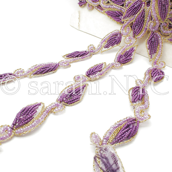 LILAC PURPLE LEAF DROPS BEADED TRIM - sarahi.NYC - Sarahi.NYC