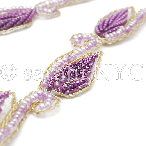LILAC PURPLE LEAF DROPS BEADED TRIM - sarahi.NYC - Sarahi.NYC