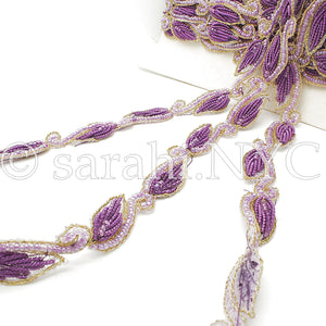 LILAC PURPLE LEAF DROPS BEADED TRIM - sarahi.NYC - Sarahi.NYC