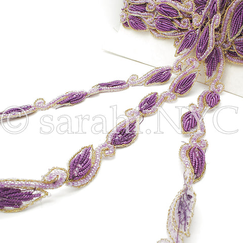 LILAC PURPLE LEAF DROPS BEADED TRIM - sarahi.NYC - Sarahi.NYC