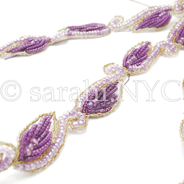 LILAC PURPLE LEAF DROPS BEADED TRIM - sarahi.NYC - Sarahi.NYC