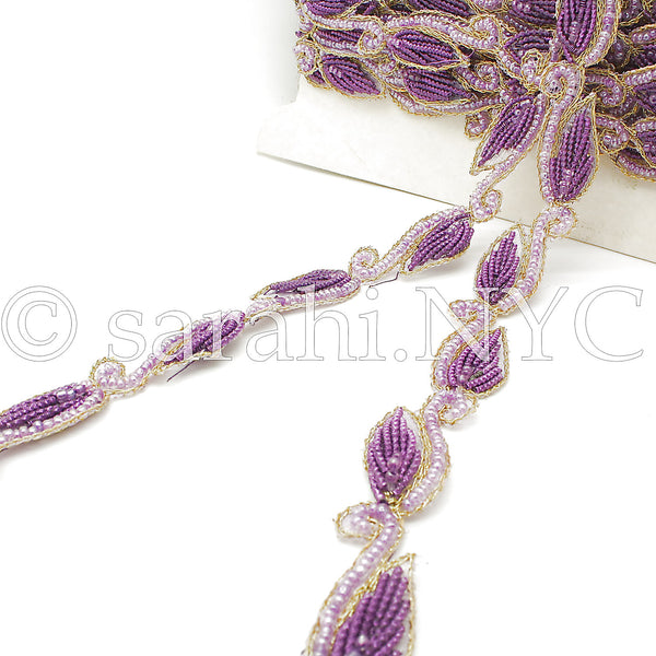 LILAC PURPLE LEAF DROPS BEADED TRIM - sarahi.NYC - Sarahi.NYC