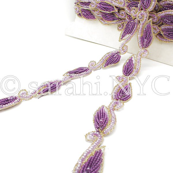 LILAC PURPLE LEAF DROPS BEADED TRIM - sarahi.NYC - Sarahi.NYC