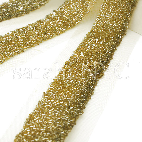 GOLD TWO TONE BUGLE NET BEADED TRIM - sarahi.NYC - Sarahi.NYC