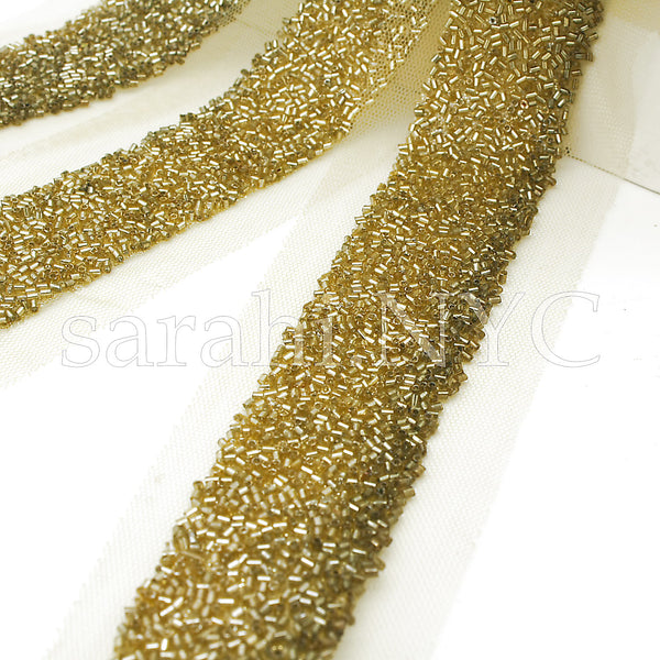 GOLD TWO TONE BUGLE NET BEADED TRIM - sarahi.NYC - Sarahi.NYC