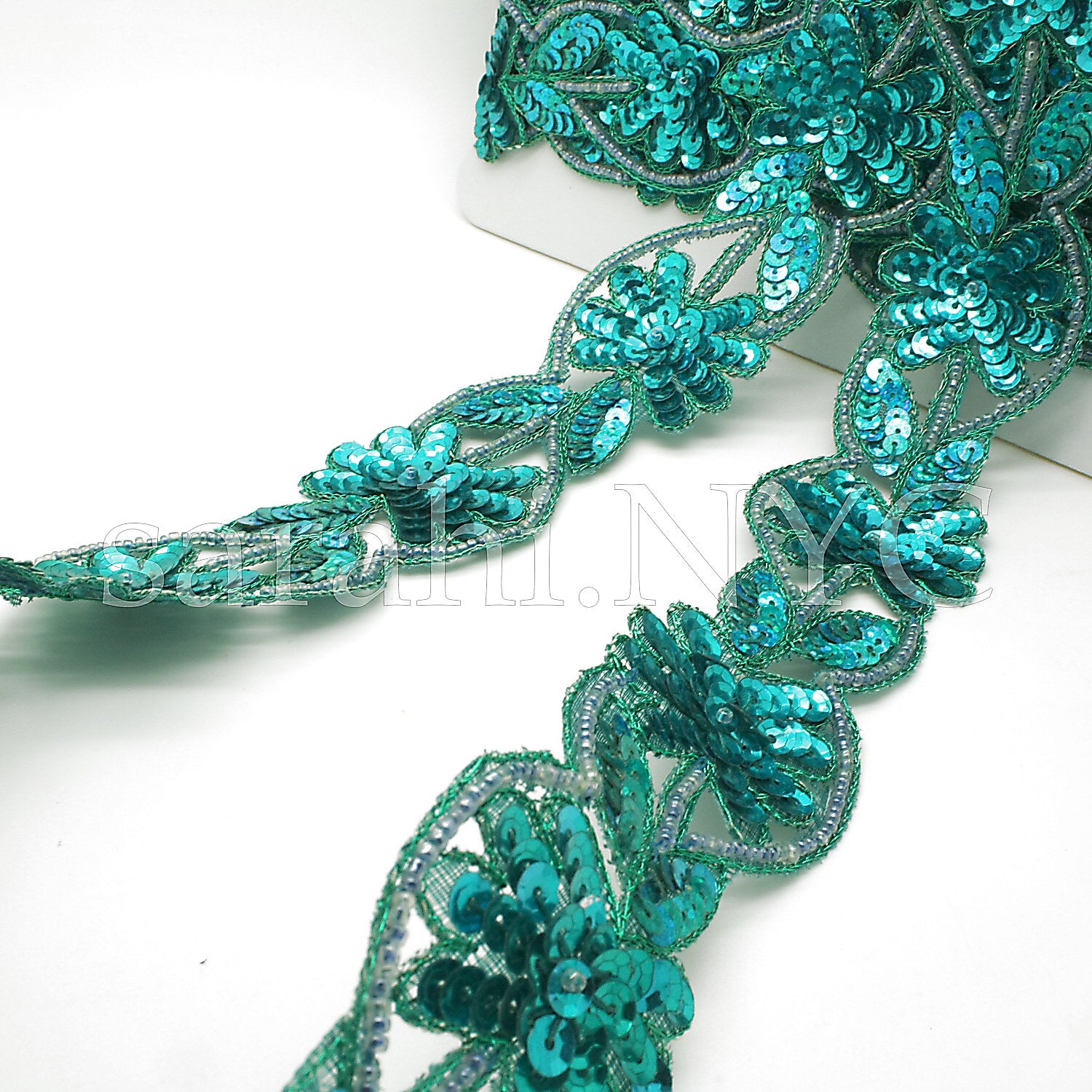 GREEN  FLORAL SEQUIN TRIM - sarahi.NYC - Sarahi.NYC