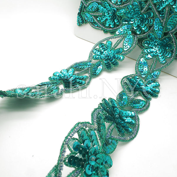 GREEN  FLORAL SEQUIN TRIM - sarahi.NYC - Sarahi.NYC