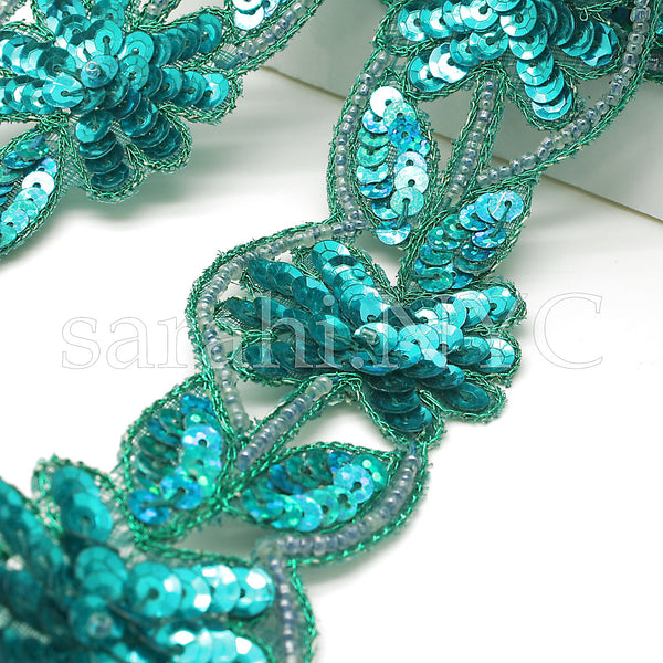 GREEN  FLORAL SEQUIN TRIM - sarahi.NYC - Sarahi.NYC