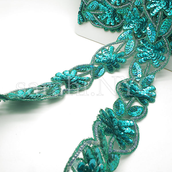 GREEN  FLORAL SEQUIN TRIM - sarahi.NYC - Sarahi.NYC