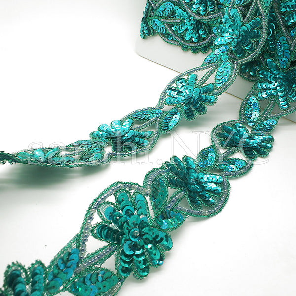 GREEN  FLORAL SEQUIN TRIM - sarahi.NYC - Sarahi.NYC