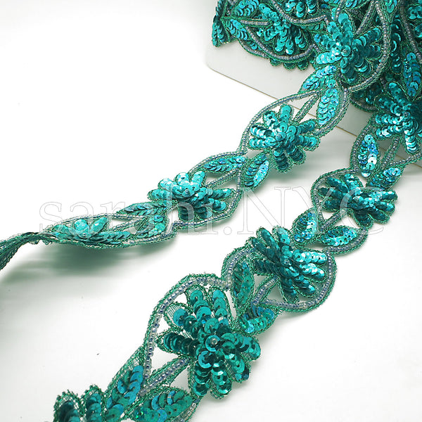 GREEN  FLORAL SEQUIN TRIM - sarahi.NYC - Sarahi.NYC