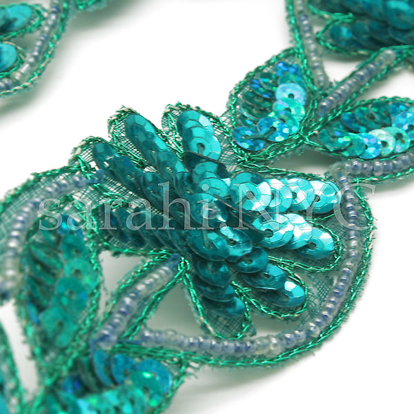 GREEN  FLORAL SEQUIN TRIM - sarahi.NYC - Sarahi.NYC