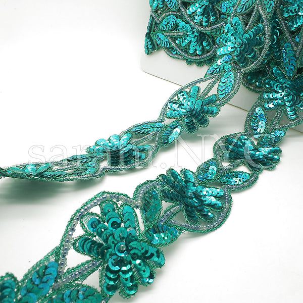 GREEN  FLORAL SEQUIN TRIM - sarahi.NYC - Sarahi.NYC