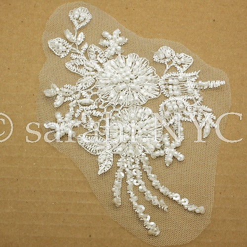 WHITE  NET BEADED APPLIQUE - sarahi.NYC - Sarahi.NYC