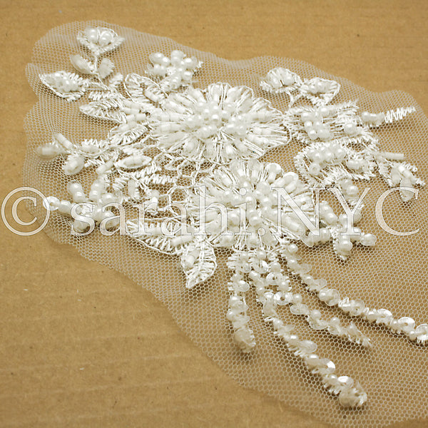 WHITE  NET BEADED APPLIQUE - sarahi.NYC - Sarahi.NYC