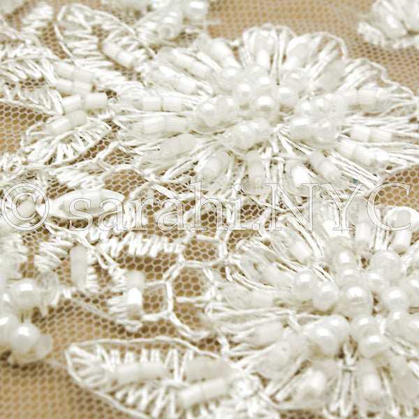 WHITE  NET BEADED APPLIQUE - sarahi.NYC - Sarahi.NYC