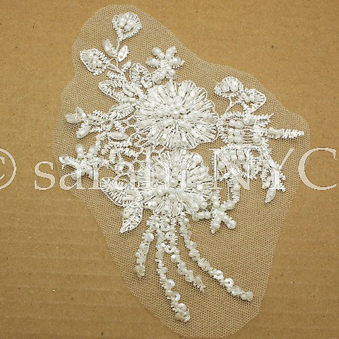 WHITE  NET BEADED APPLIQUE - sarahi.NYC - Sarahi.NYC