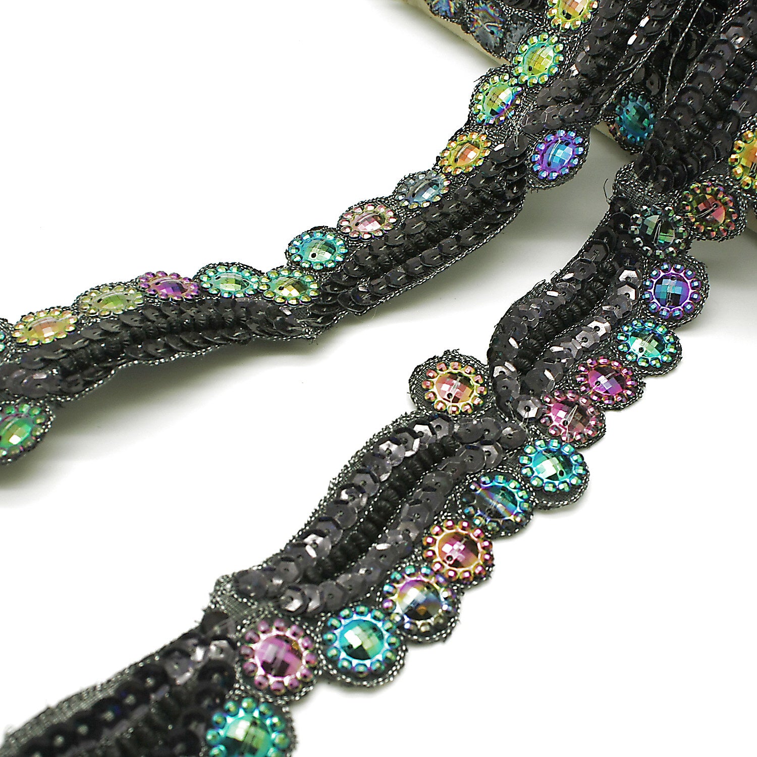 BLACK IRIDESCENT GEM TRIM - sarahi.NYC