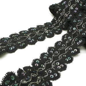 BLACK SILVER SEQUIN LACE TRIM - sarahi.NYC