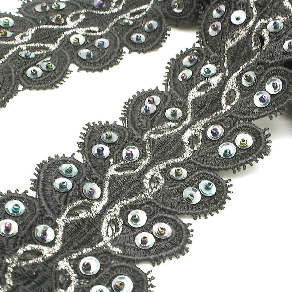 BLACK SILVER SEQUIN LACE TRIM - sarahi.NYC