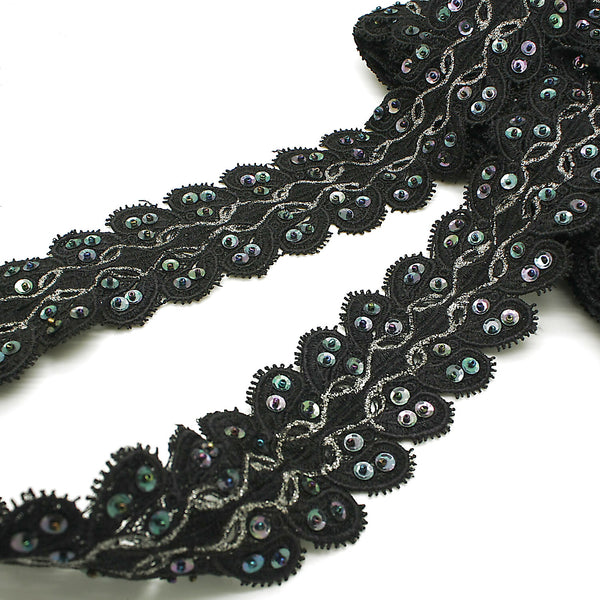 BLACK SILVER SEQUIN LACE TRIM - sarahi.NYC