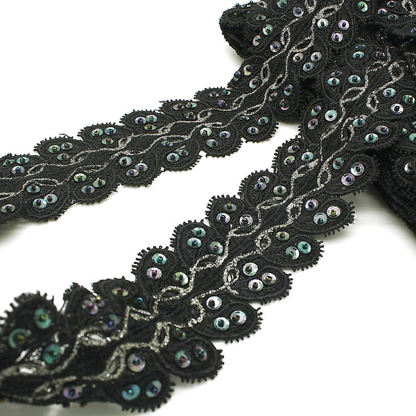 BLACK SILVER SEQUIN LACE TRIM - sarahi.NYC