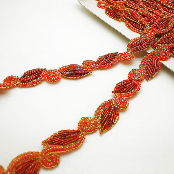 ORANGE PAISLEY BEADED TRIM - sarahi.NYC