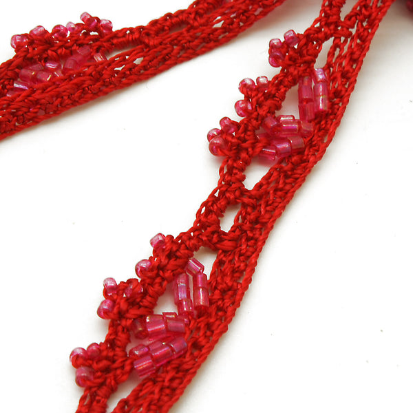 RED PINK BEADED CROCHET TRIM - sarahi.NYC