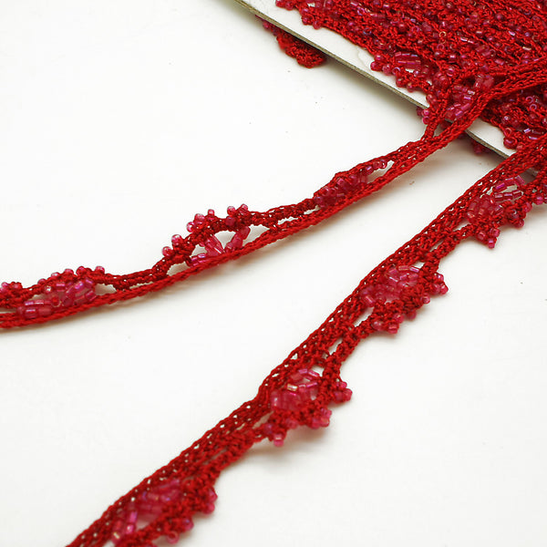 RED PINK BEADED CROCHET TRIM - sarahi.NYC