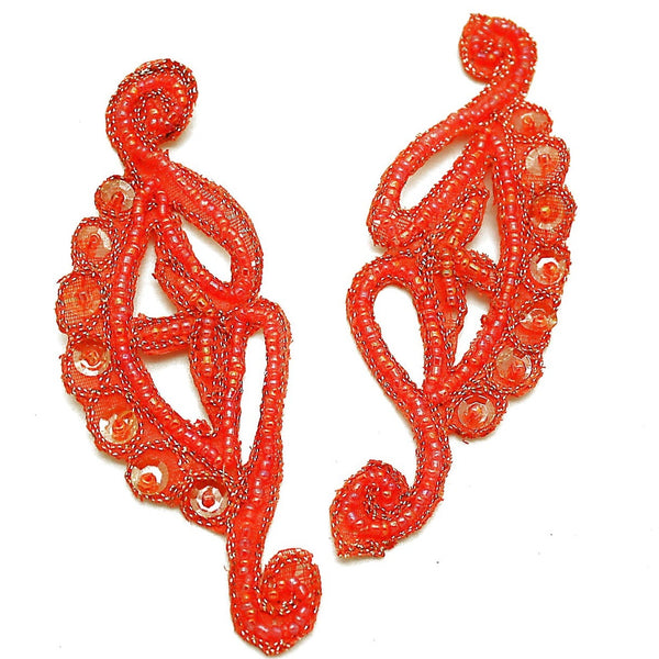 ORANGE BEADED FLORAL MOTIF PAIR - sarahi.NYC