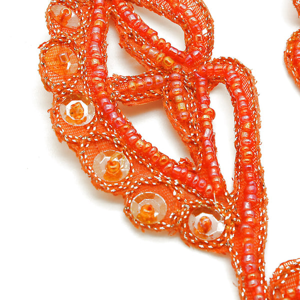 ORANGE BEADED FLORAL MOTIF PAIR - sarahi.NYC