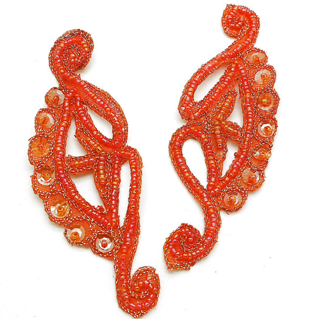 ORANGE BEADED FLORAL MOTIF PAIR - sarahi.NYC