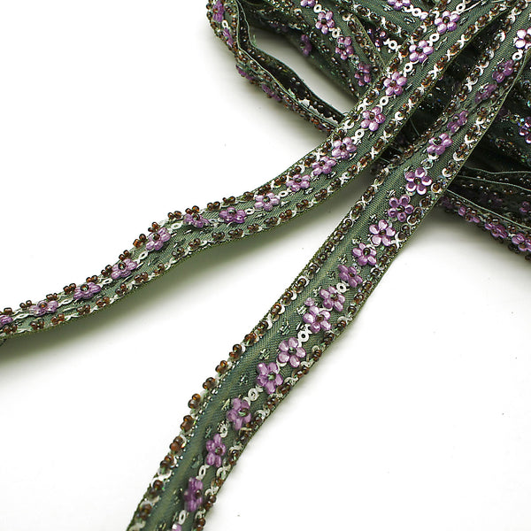 LILAC GRAY FLOWER BEADED TRIM - sarahi.NYC